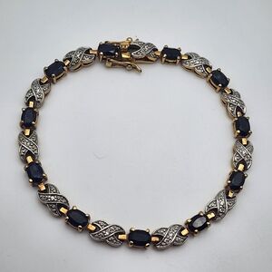 Gold & Silver Tone Sapphire Tennis Bracelet (6.75")